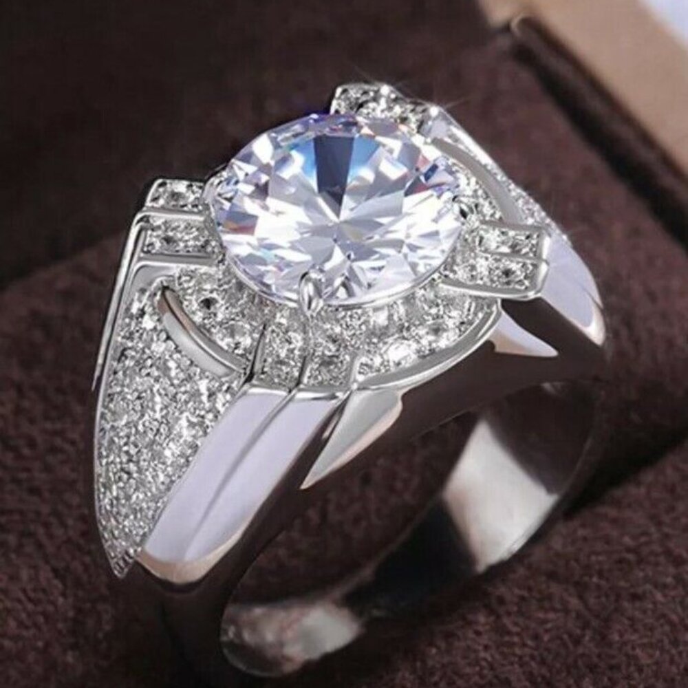 🔥Dainty Fever Glitter Zircon Chunky Wedding Luxury Ring for Man, MARR9223 - Picture 1 of 3